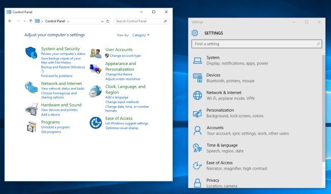Settings App vs. Control Panel
